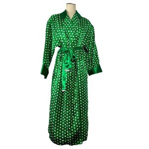 Victoria's Secret Satin Gold Label Green White Polka-a-dot Robe Kimono Size S